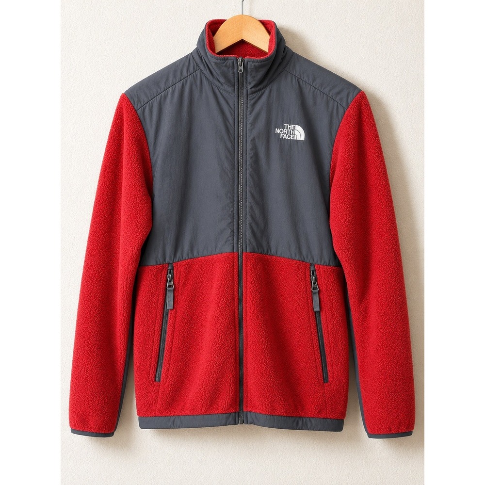 North‎ Face Denali Fleece Jacket Boys L 14 16 Red Gray Full Zip Outdoor